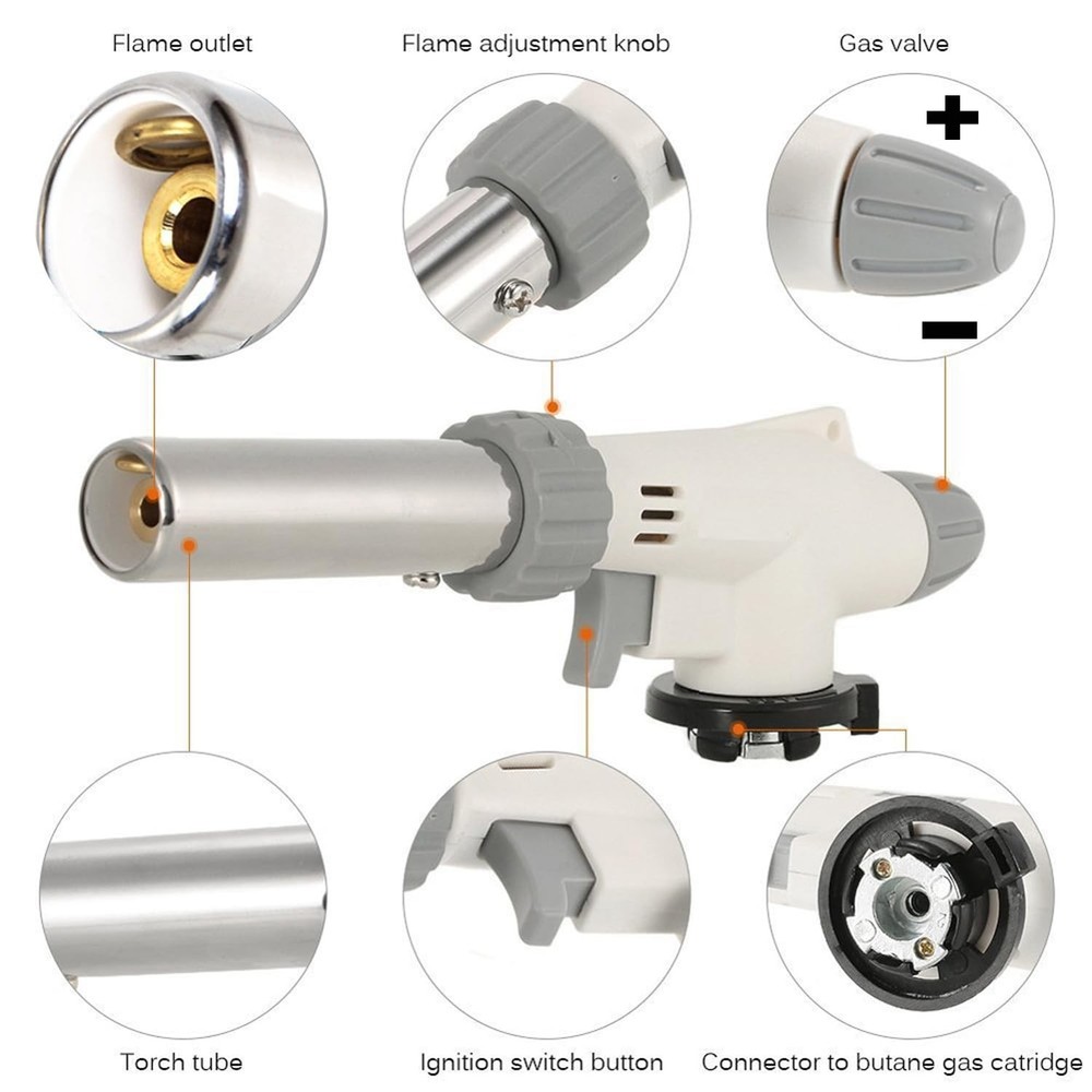 FunOwlet Butane Torch, Reverse Use Culinary Kitchen Small, White and Silver