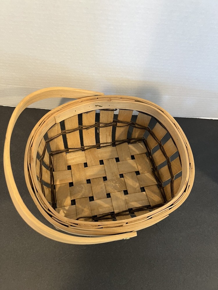 Woven Wood Basket w/Single Moveable Handle