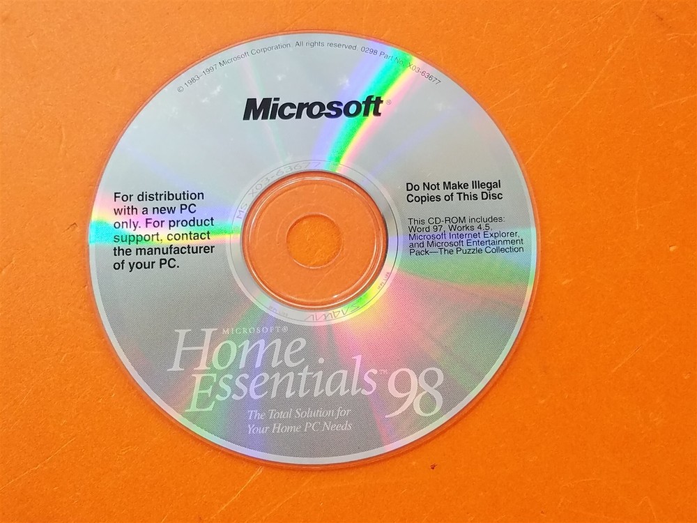 ⭐️⭐️⭐️⭐️⭐️ PC Software CD Disc Microsoft Home Essentials 98
