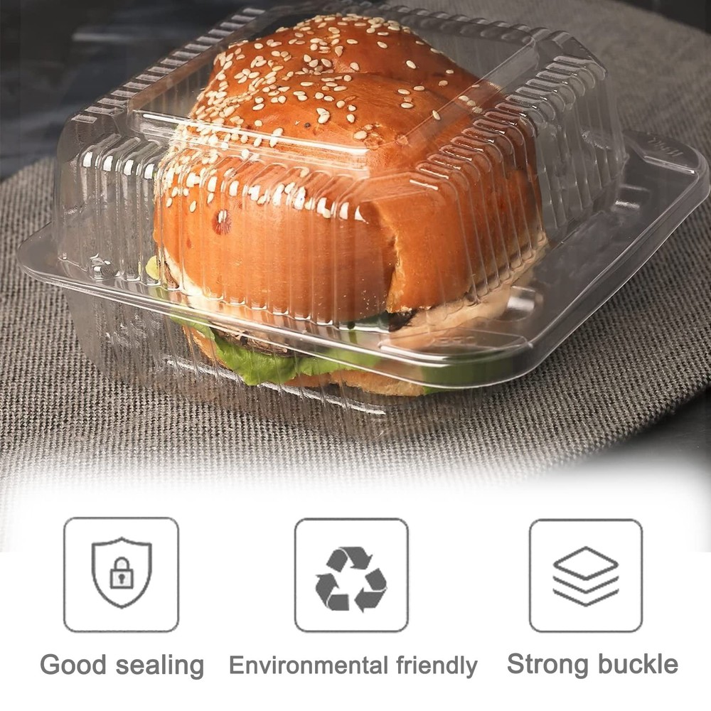 100 Pack Clear Plastic Square Hinged Food Container,Disposable Plastic To Go ...