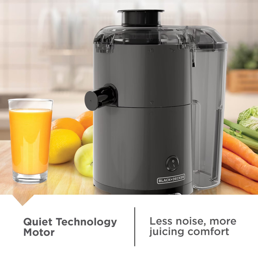 BLACK+DECKER Fruit & Vegetable Juicer Extractor, 400-Watt, Quiet, Black Plastic