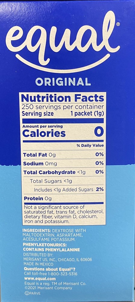 3x EQUAL ORIGINAL Zero Calorie Sweetener 250 Count Packets 8.8 oz Box - 3 PACK