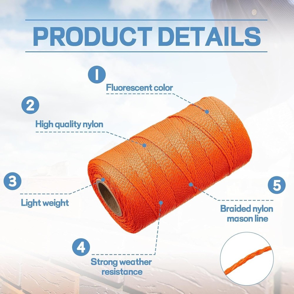 8 Rolls #18 Braided Mason Line Nylon String 4000ft Fluorescent Orange