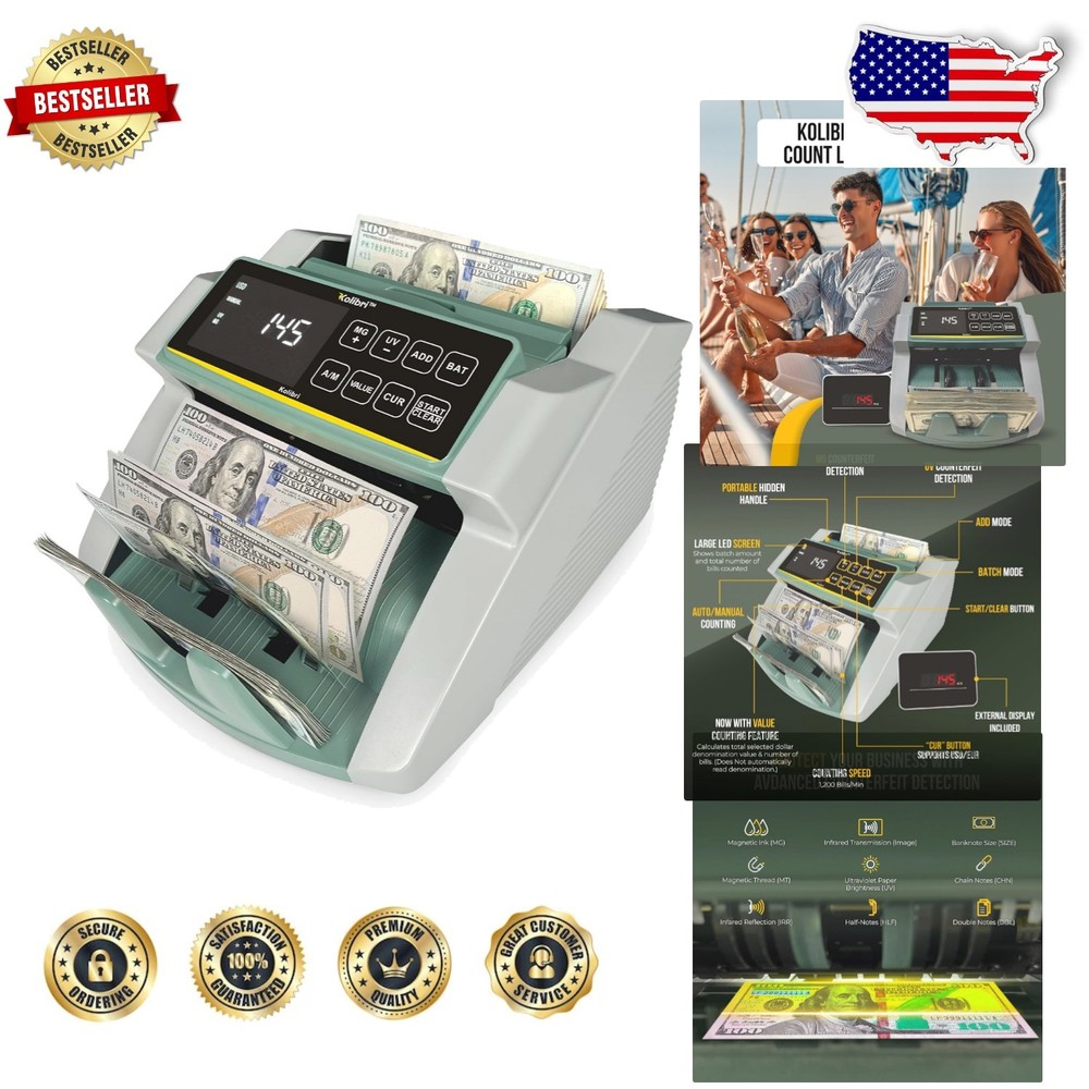 Professional Bill Counter, 1500 Notes/Min, Multi-Currency, UV/MG/IR Detection