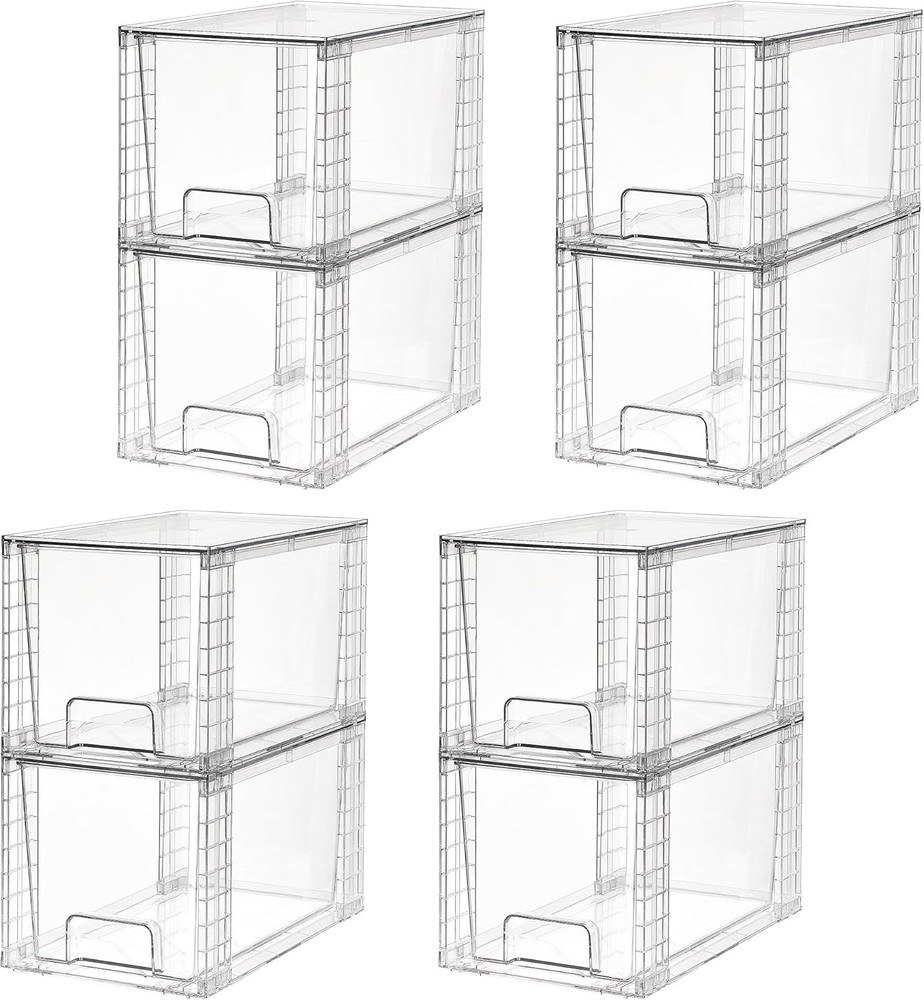 4-Piece Stackable Storage Drawer Set with Large Capacity, Storage Rack.