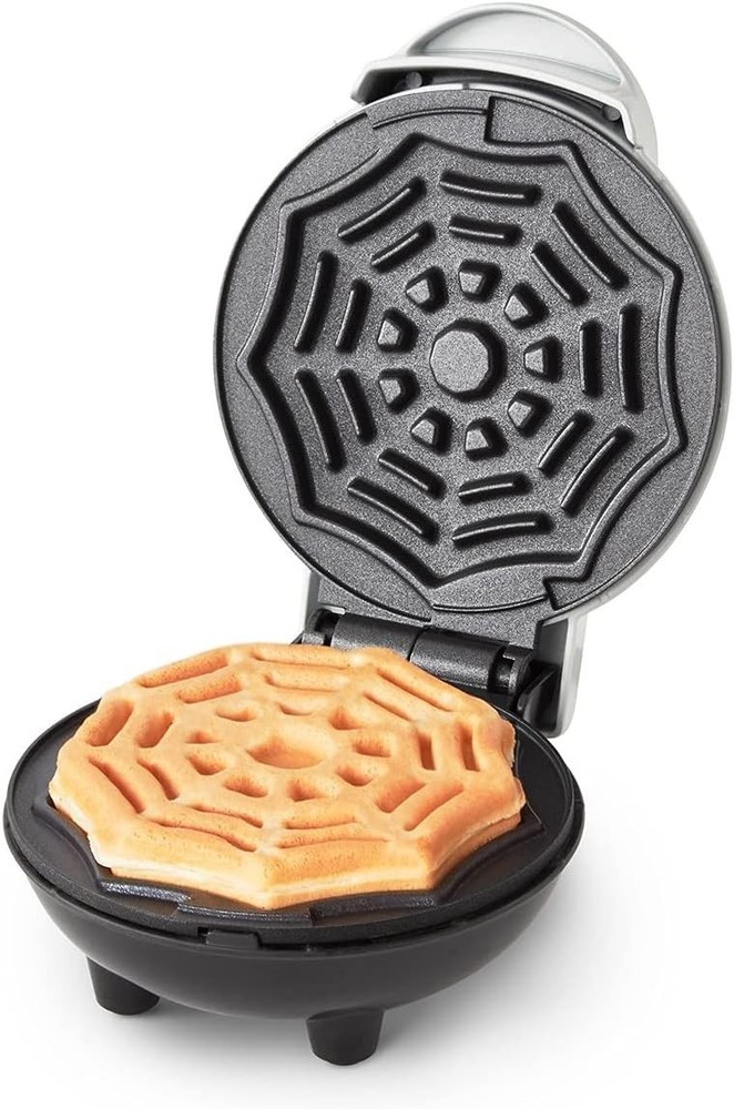Dash SpiderWeb Mini Waffle Maker White 4" Cooking Surface Non-Stick Halloween