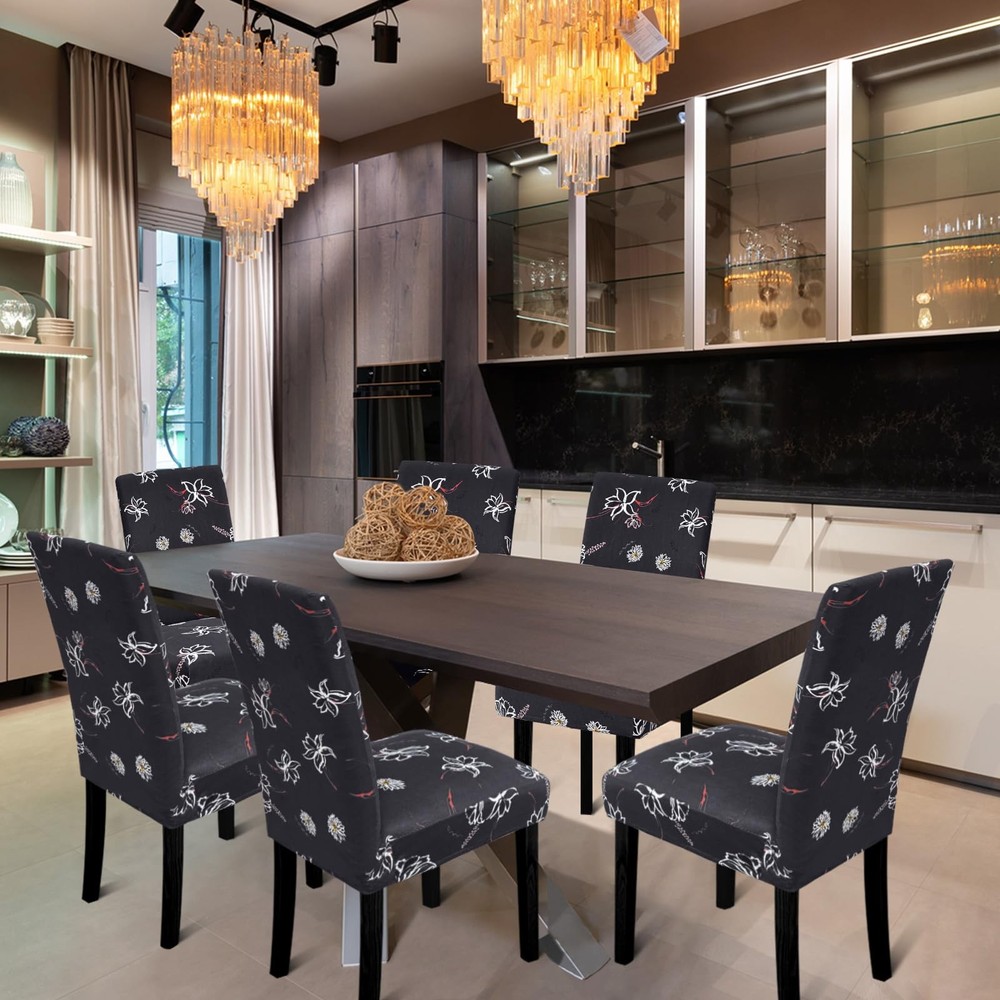 Fafua Chair Covers, Stretch Kitchen Covers/Dining Dark Grey Pattern