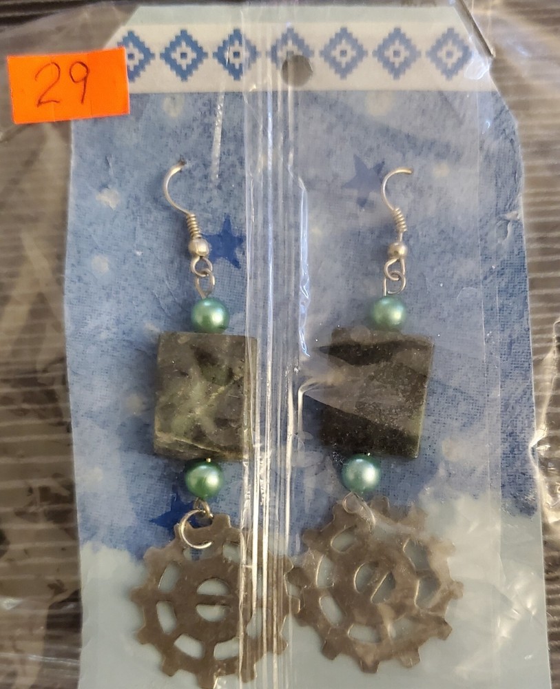 Earrings Pierced Dangle Stone Handmade Approx 3-4"