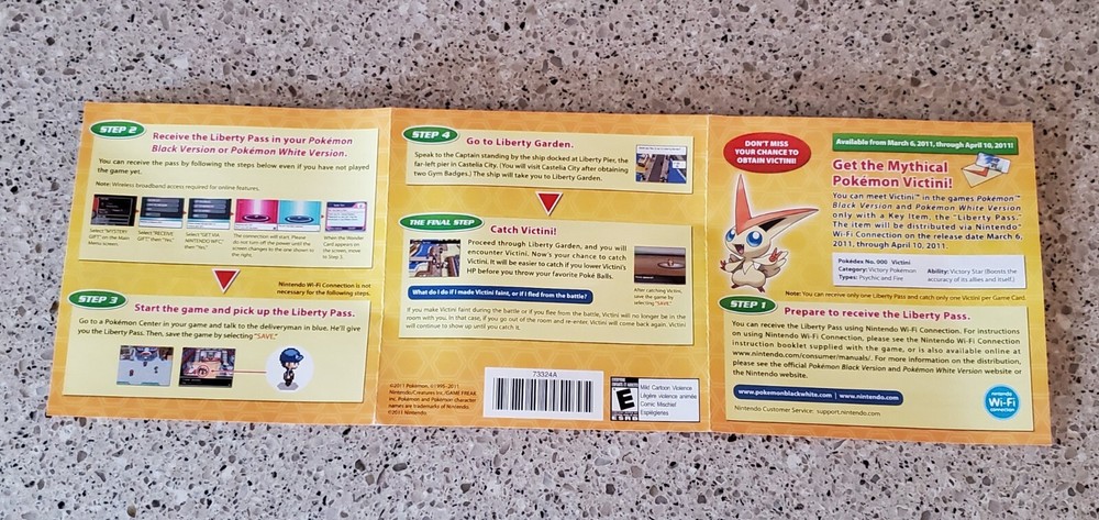 Pokemon White Black 2 Version (No Game, No Manual) Includes Inserts Only Victini