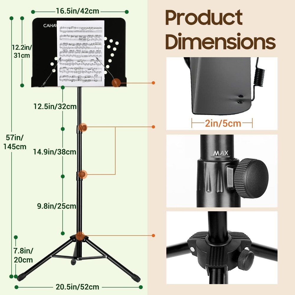 Solid Metal Music Stand, Patented Design