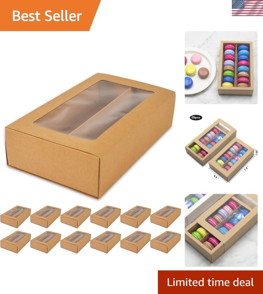 25 Count Kraft Macaron Boxes - Perfect for Displaying Mini Desserts with Window