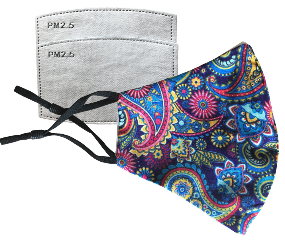 Paisley Face Mask Adjustable Double Layer Cotton Filter Pocket & 2 Filters PM2.5