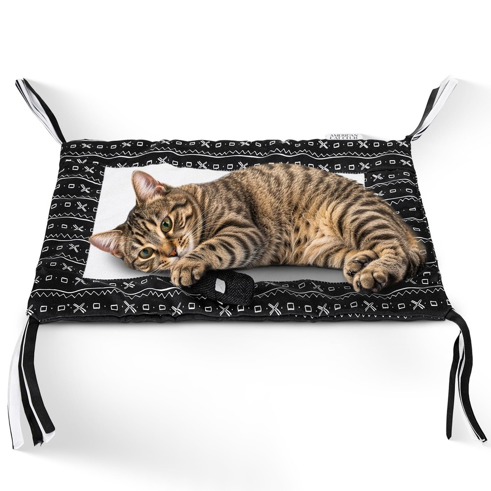 Reversible Crinkle Cat Mat with Mouse Toy – Black Mudcloth Pattern, Interacti...