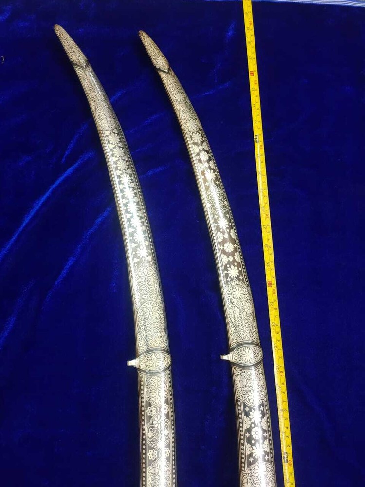 Handcrafted Indian Sword With Silver Koftgari Work Round Shape Handle