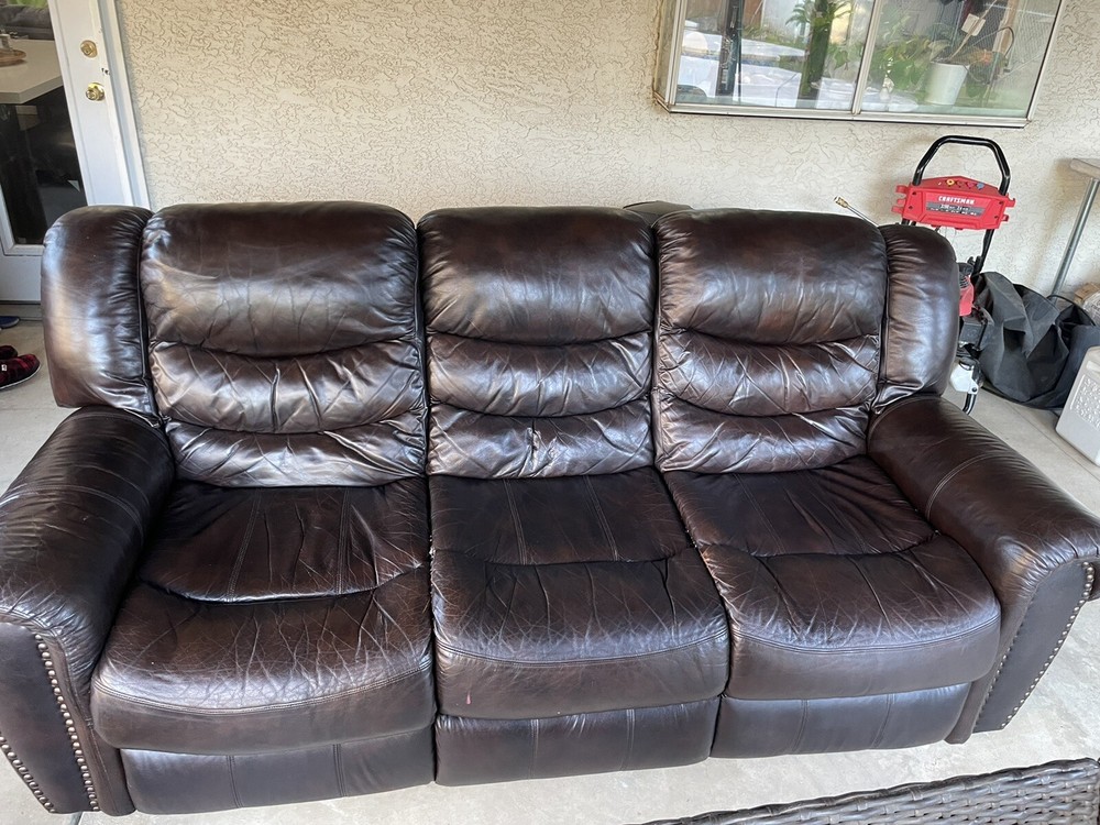 Double-Reclining Electronic 3-Seater Leather Sofa