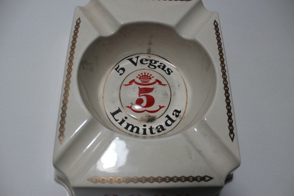 White 5 Vegas Limitada Ceramic Ashtray 8" x 9"