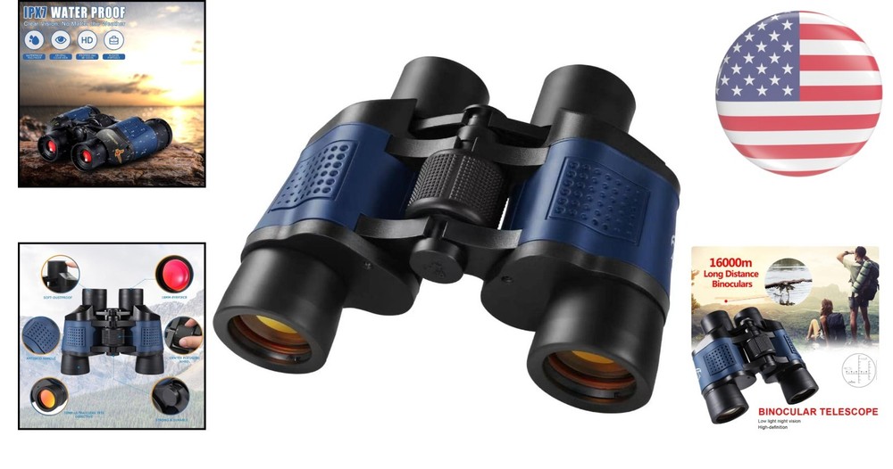 Compact 60X60 Binoculars with Low Light Night Vision for Birdwatching & Hunting