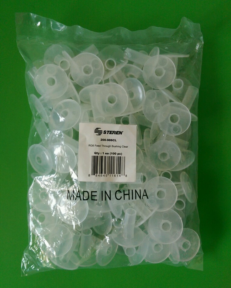 (100 PCS) STEREN RG6 Single Feed Thru Bushing - Clear