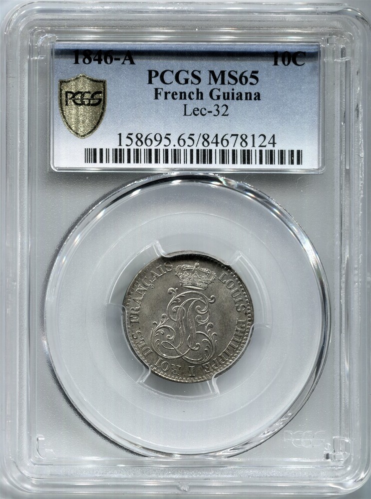 French Guinea - 1846A 10 centimes in PCGS MS 65