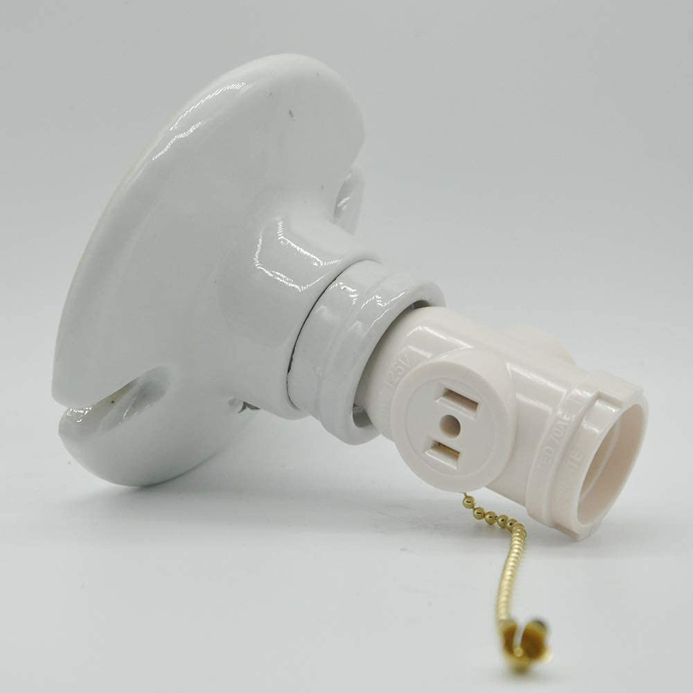 2 Outlet Light Socket Adapter with Pull Chain Switch White Medium Screw 2 Pack