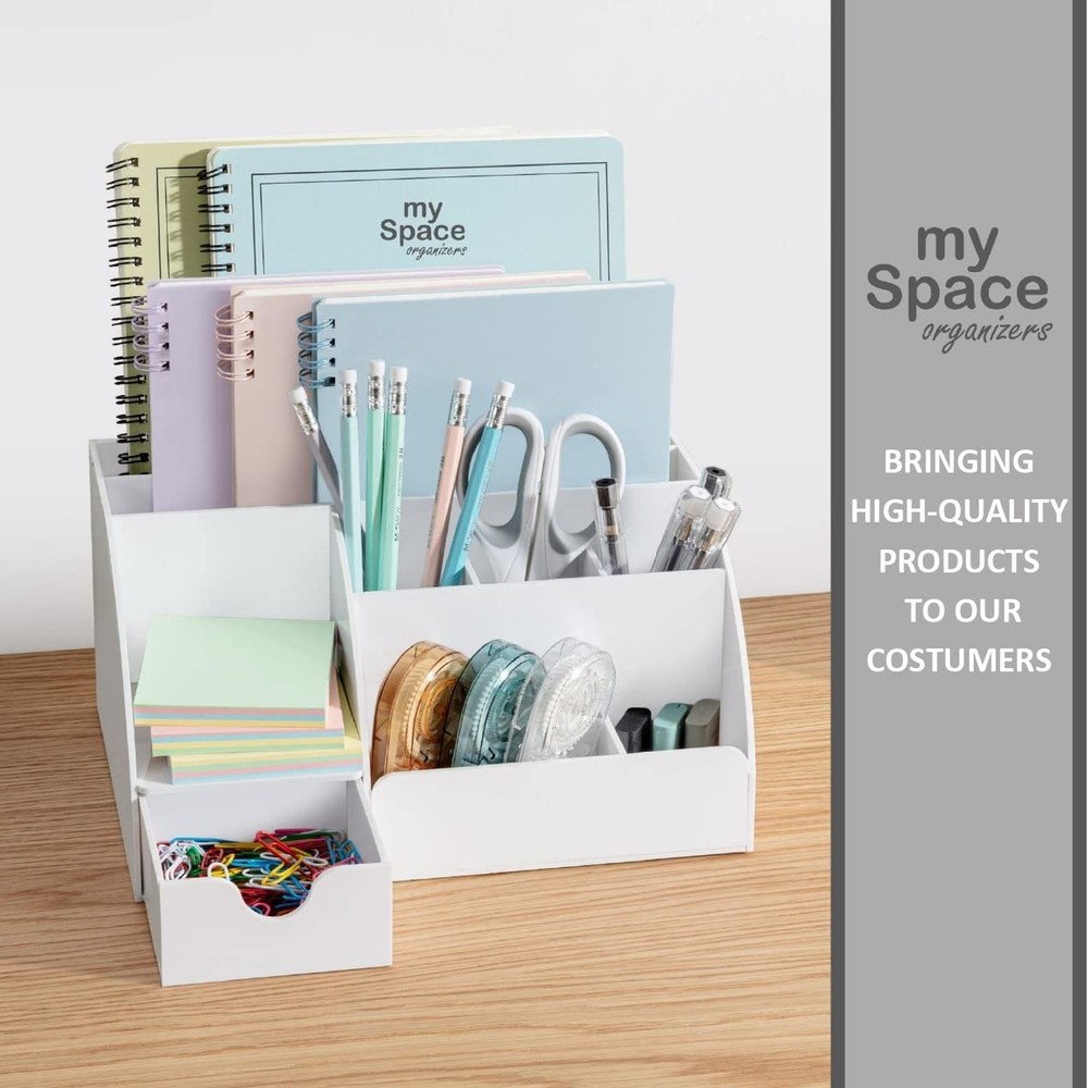 White Desktop Organizer - 9 Compartment Office Desk Accessories Organizer - P...