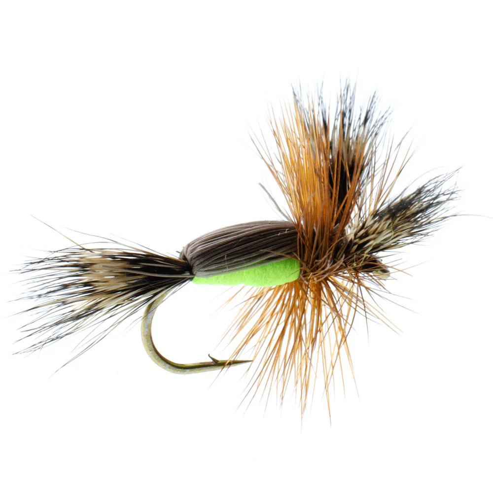 3 Pack Barbless Chartreuse Humpy Classic Hair Wing Dry Fly - Hook Size 14