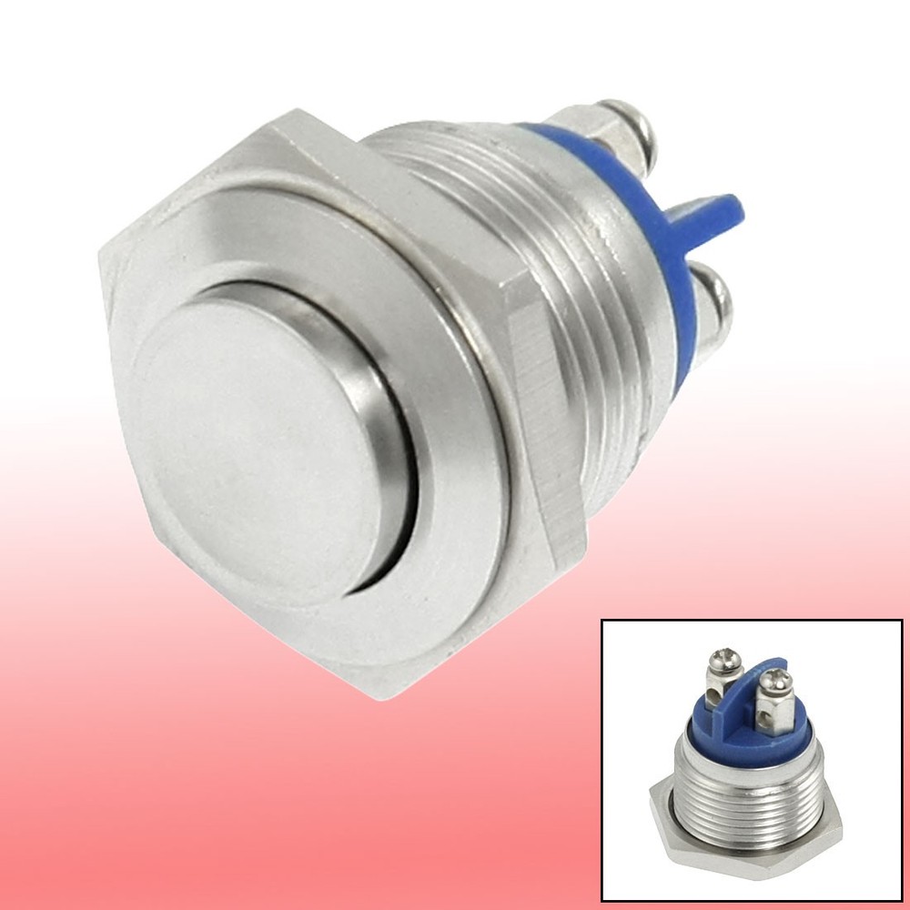 36V DC 2A High Round Silver Tone Push Button Switch