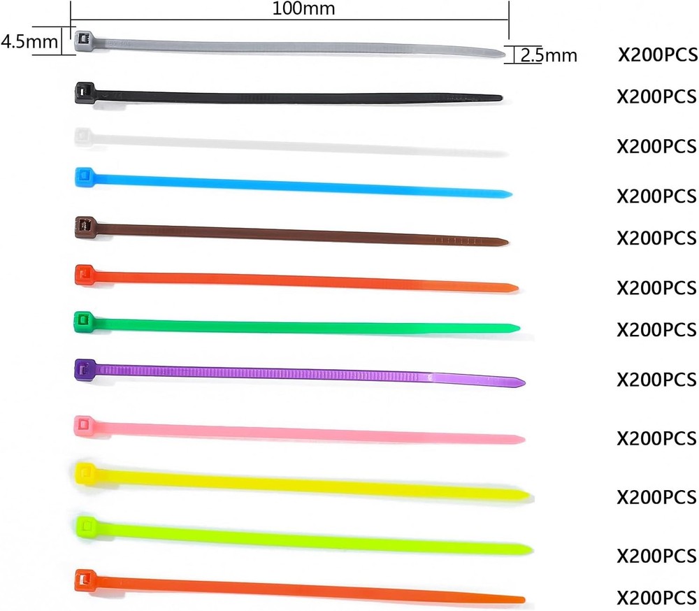 2400 Pcs Mixed Colored Zip Ties 4 Inch Multicolor Self-Locking Cable Zip Ties