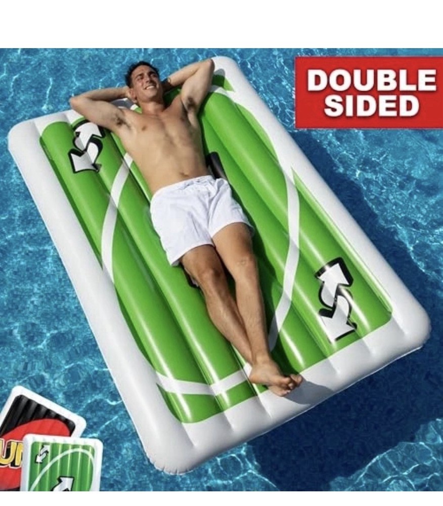 UNO Pool Float, 6 ft Oversized Inflatable, Two-Sided Design with Reverse Card