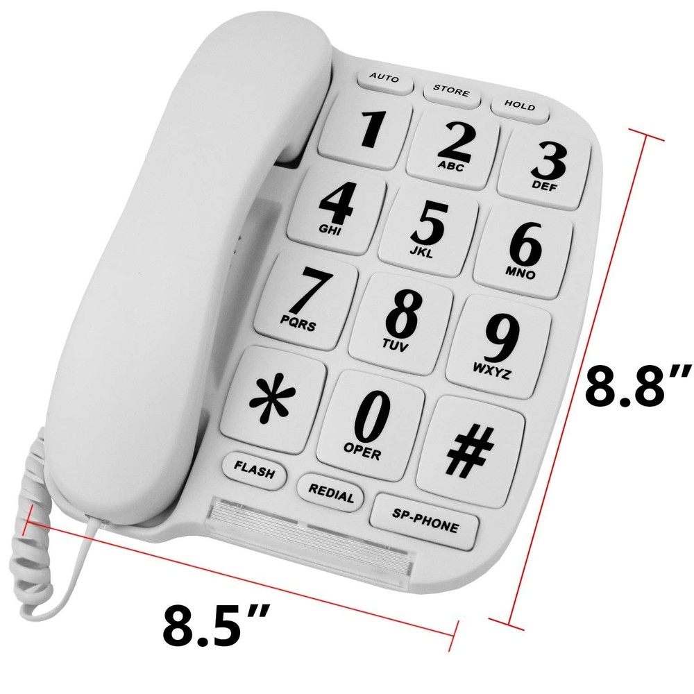 Phone With Big Button for Wall or Desk with Speaker & Memory, Batteries Required