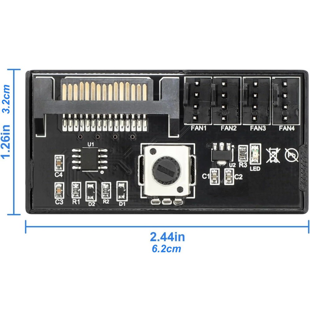 PC System Fan Controller Hub 4 Port PWM SATA Powered 12V 60W Adjustable Cooling