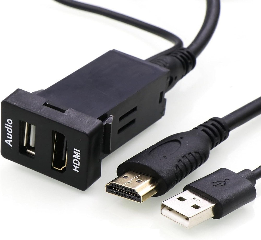 HDMI Socket Mount Cable & USB Audio Input Relay for Toyota - Type A, High Qualit
