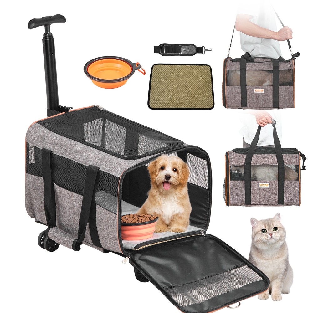 Airline Approved Rolling Pet Carrier with Wheels Handle Strap for Under 22LBS