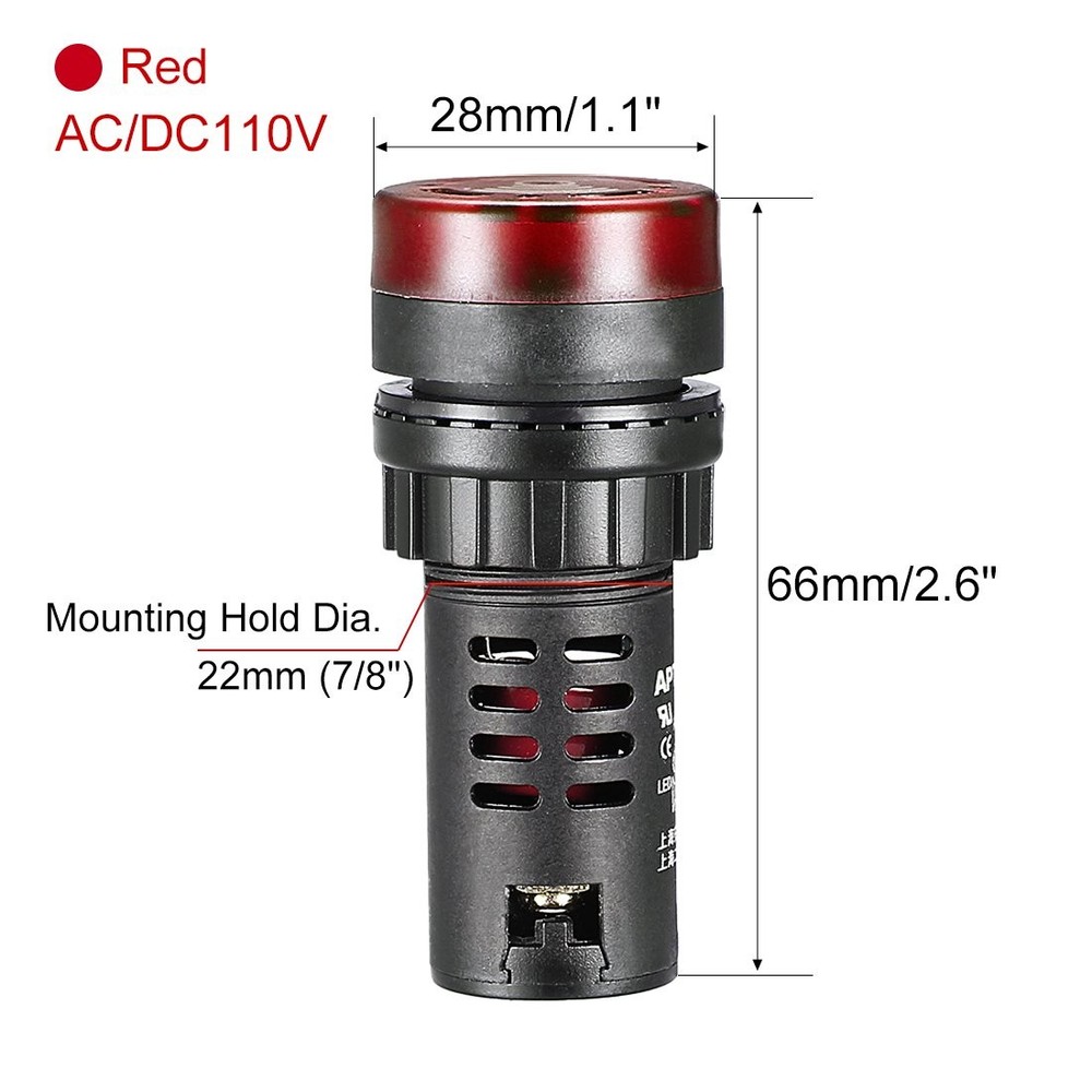 uxcell 5Pcs Red Indicator Light with Buzzer AC/DC 110V 22mm Panel Mount Flash...