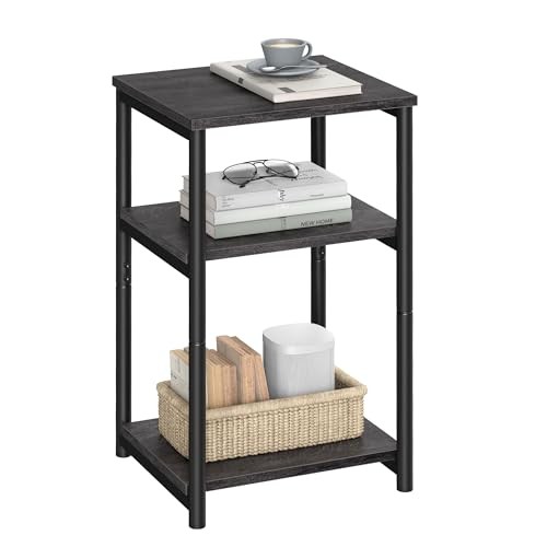 Side Table, Small End Table, Tall Nightstand for Misty Gray + Classic Black