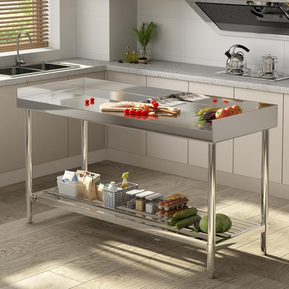 Stainless Steel Work Table 48x24" W/ 3-Side Backsplash NSF Adjustable Undershelf
