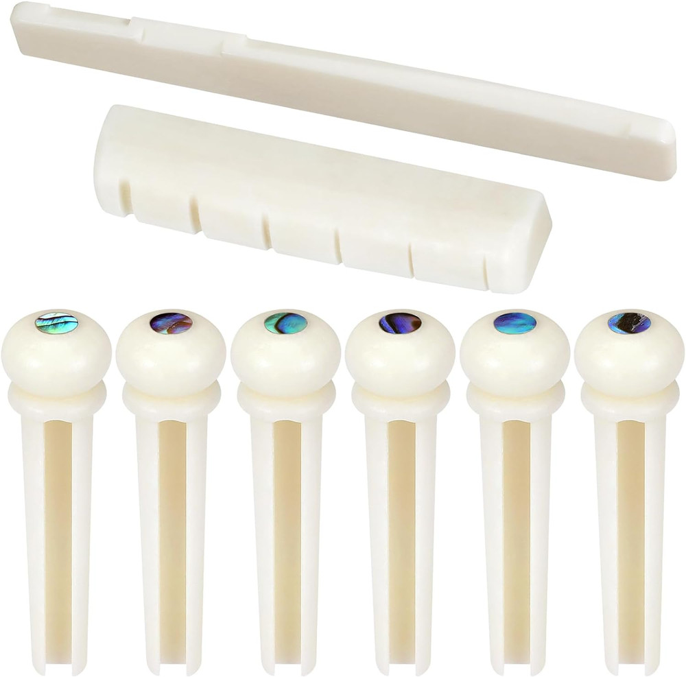 6 String Acoustic Guitar Bone Bridge Saddle and Nut and 6pcs Guitar Bone Bridge