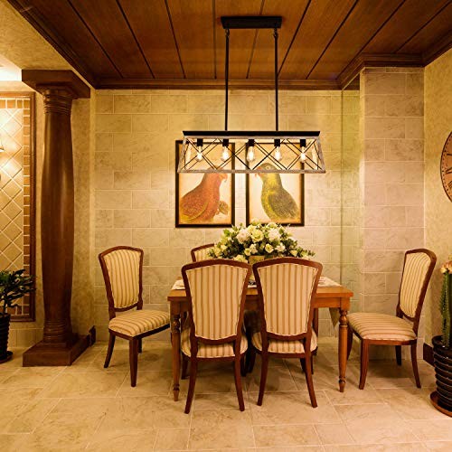 Farmhouse Rectangular Chandelier Rustic, 5-Lights Kitchen Island White5Light