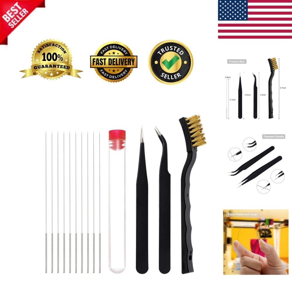 Compact 3D Printer Nozzle Cleaning Kit - 13 Essential Tools for Precision Care