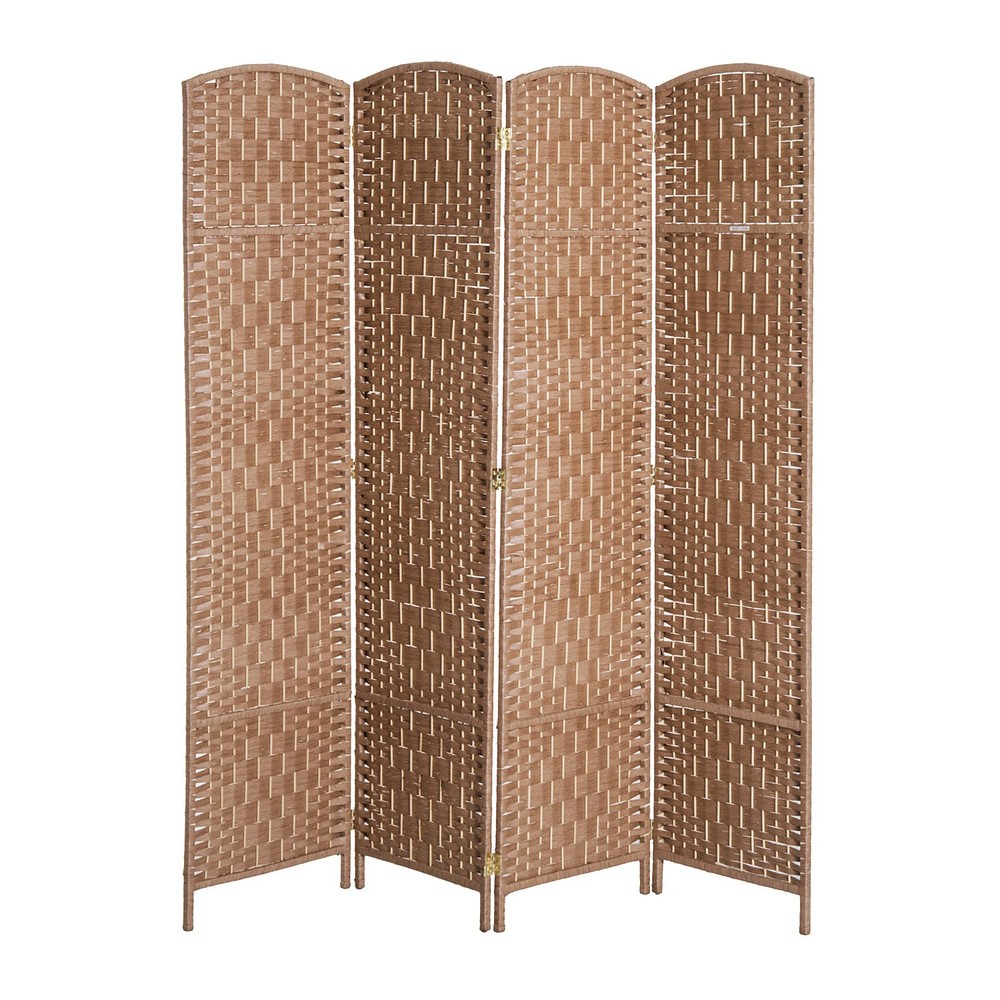 6ft Tall 4-Panel Wicker Weave Room Divider Folding Privacy Screen Wall Partition