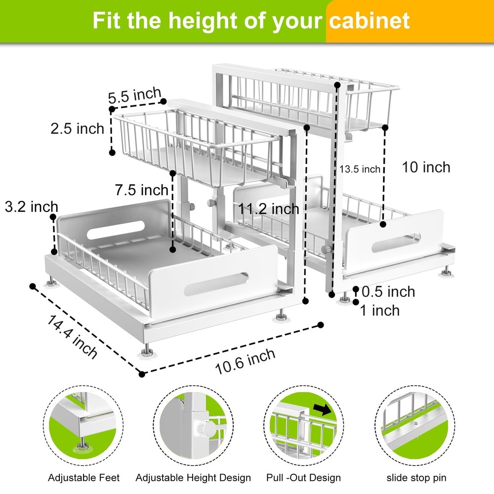 2 Pack Under Sink Organizer and Storage,Pull Out Cabinet Organizer 2 Tier Sli...
