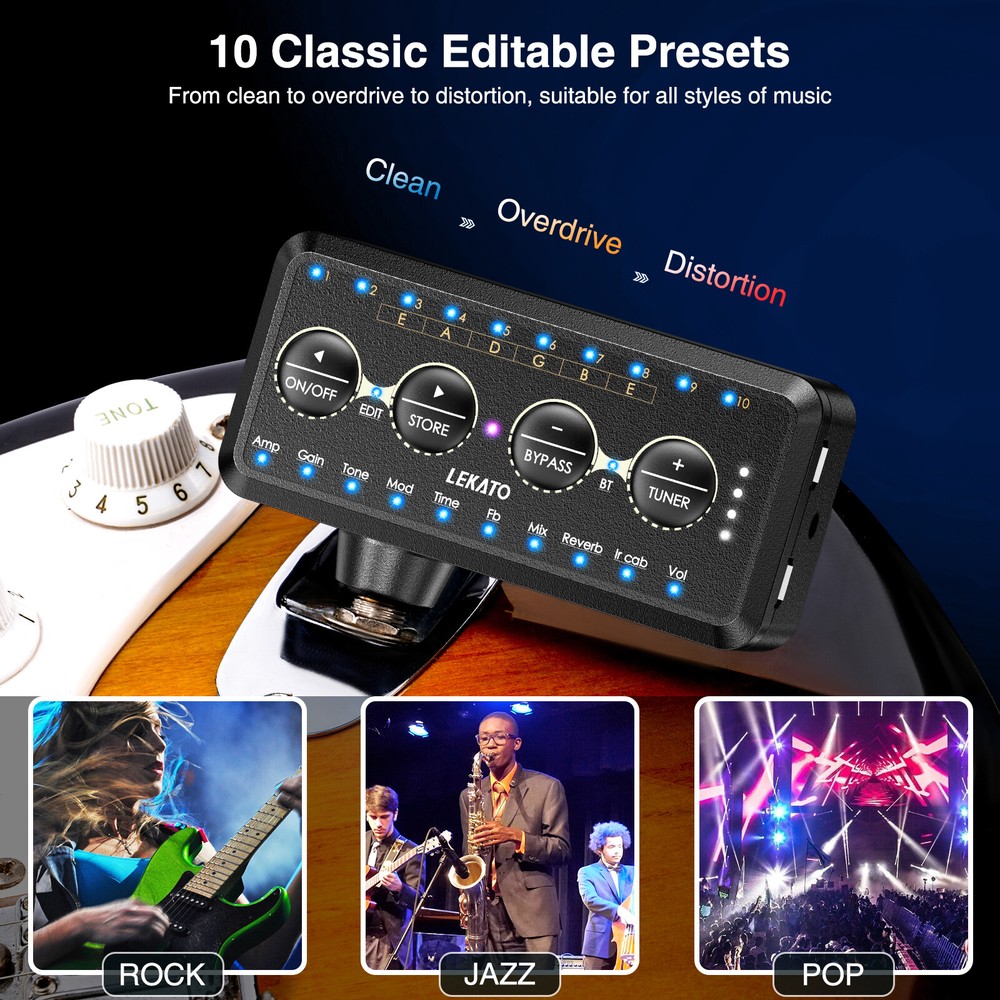 LEKATO Guitar Headphone Amp with Multi Effects Amp Models, IR Loading, Tuner US