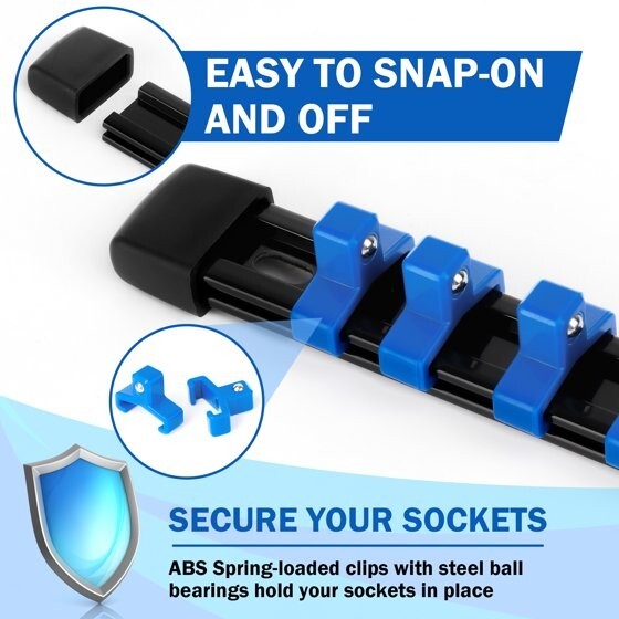 9PC ABS Socket 1/2 3/8 1/4 Inch Drive Socket Rail Holders Wall Mount Organizer