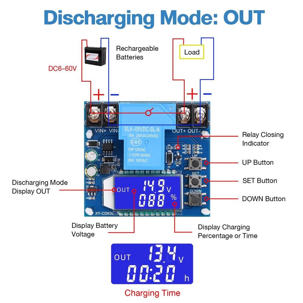 Low Voltage Cutoff Controller DC 6-60V 30A Low Voltage Disconnect Protection ...