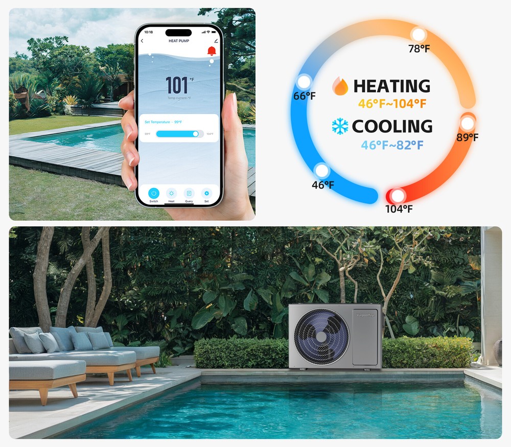 Smart Wifi Pool Heat Pump 27000 BTU for Above Ground Pools 7000 Gal Efficient