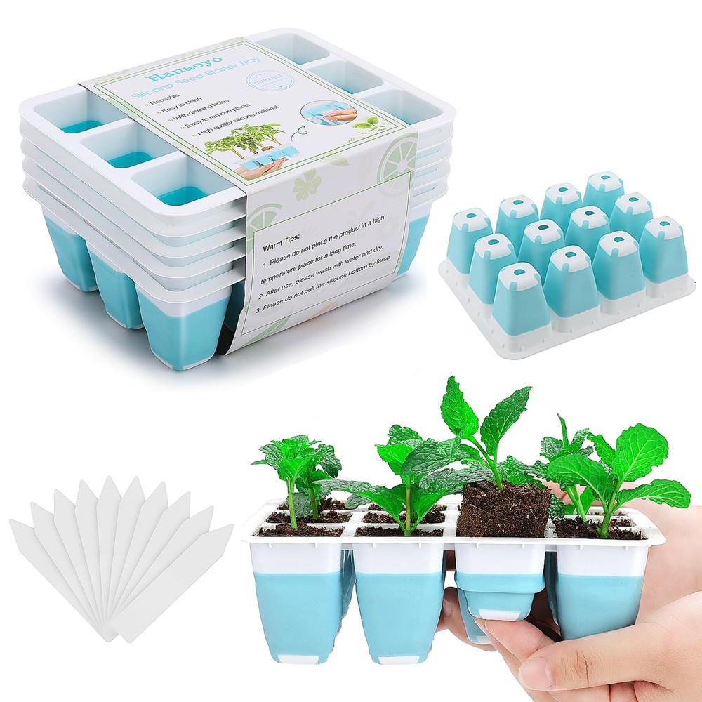 5 PCS Reusable Seed Starter Tray, 60 Cells Seed Starter Kit with Flexible Pop...