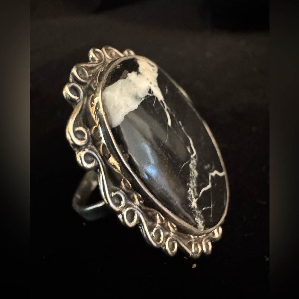 Elegant white, buffalo, turquoise and sterling Silver Statement Ring