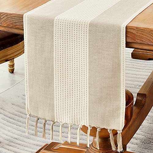 Linen Table Runner, Farmhouse Macrame Table Runners 60 13"×60" Light Coffee