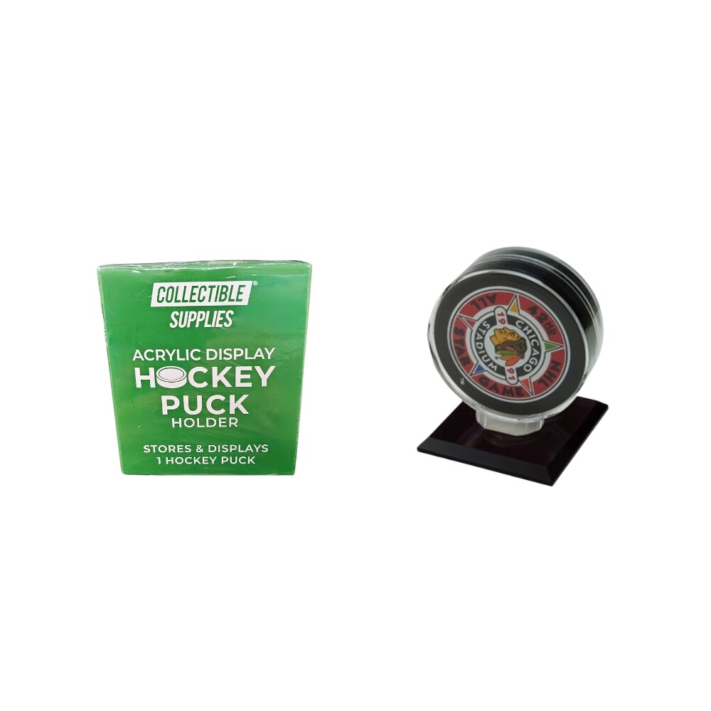 SINGLE HOCKEY PUCK DISPLAY with Black Acrylic Base