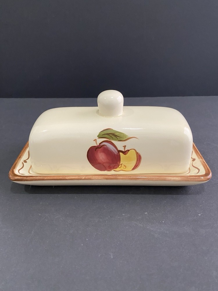 Around the Orchard Stoneware Covered Butter Dish With Apple Pattern